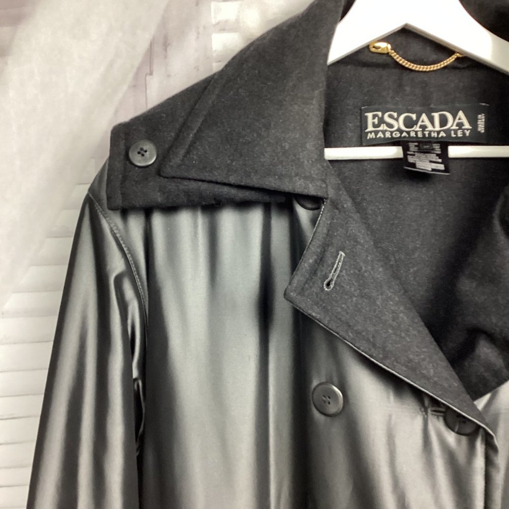 Escada Margaretha Ley Grey Metallic Hooded Cashmere Lined Coat M - Picture 2 of 14